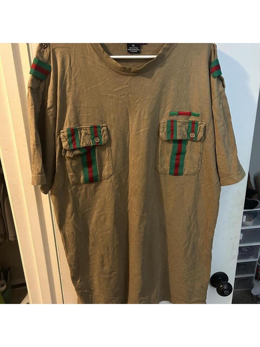 Atti khaki 100% cotton military style t-shirt with cargo pockets size XL